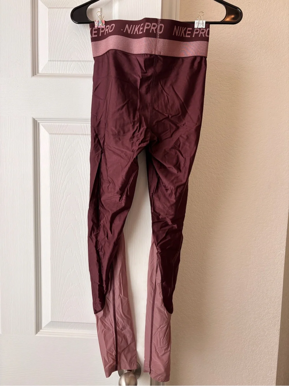 Nike Pro Maroon and Pink Colorblock Leggings